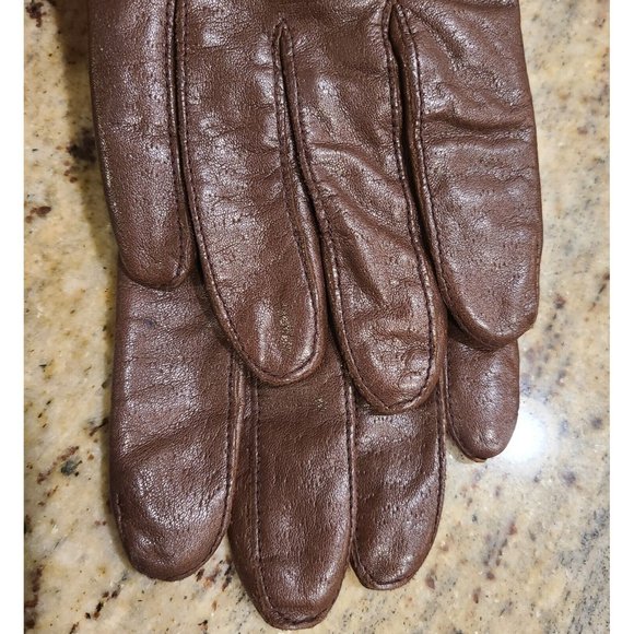 Vintage Size 7.5 M Brown Leather Lined 9.5" Gloves Fownes Diamond Stitching - Picture 2 of 12